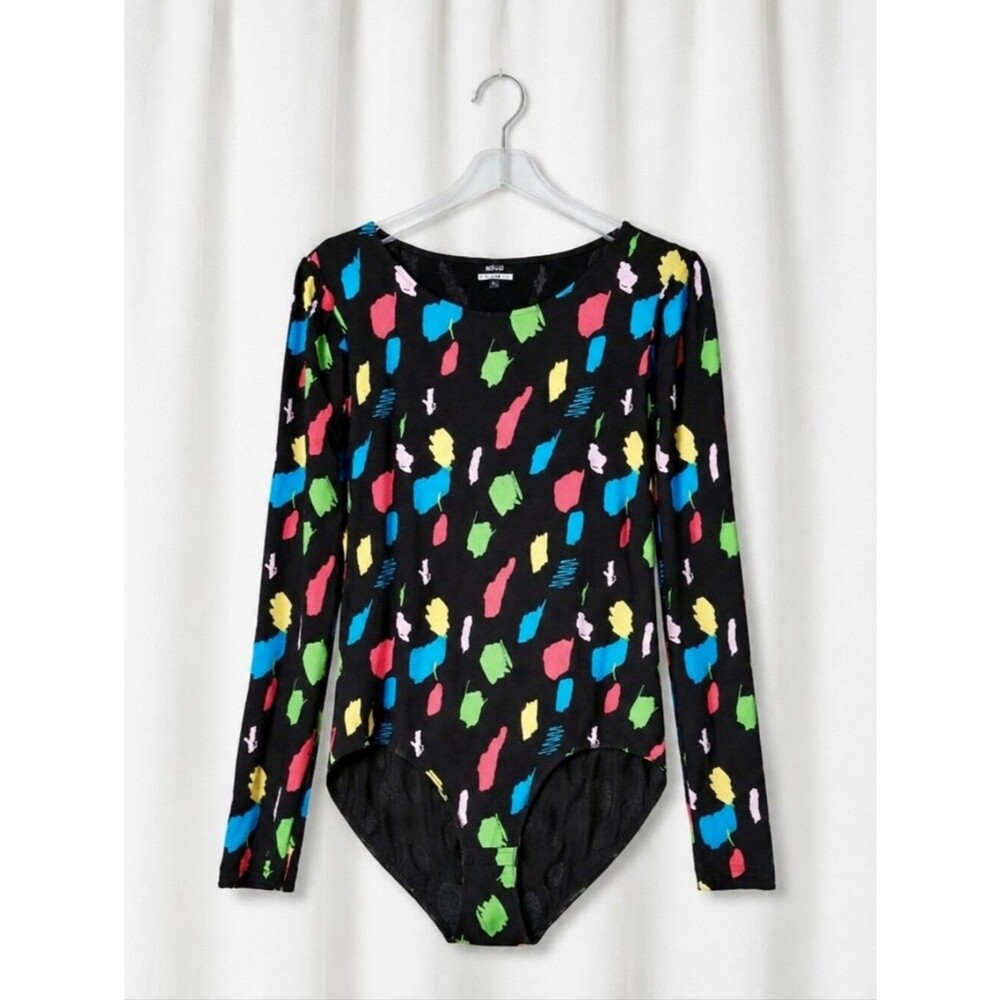 Agne Kuzmickaite Utenos Black Play-doh Neon Brushstroke Jersey Stretch Bodysuit